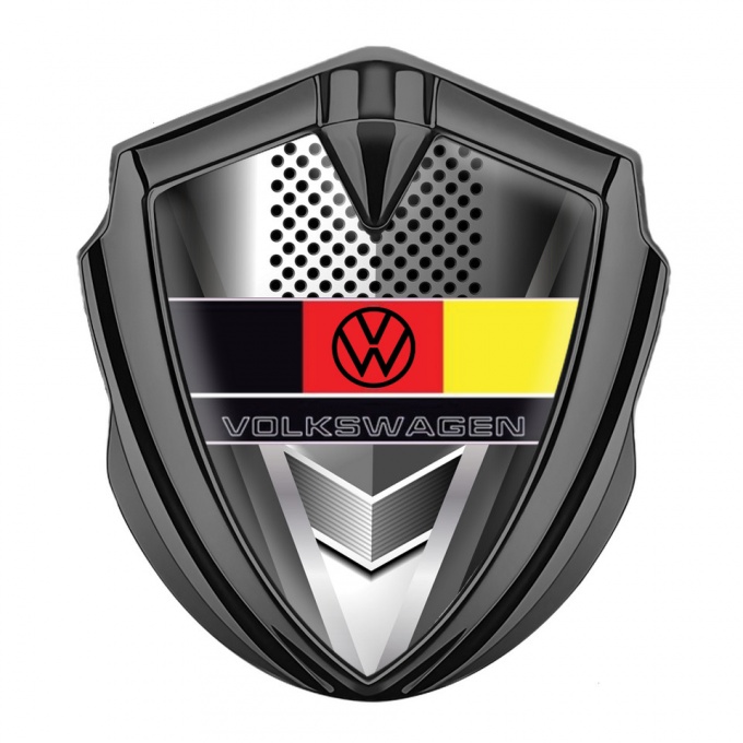 VW Metal Emblem Self Adhesive Graphite Steel Grate German Flag Edition