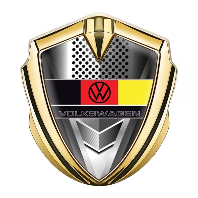 VW Metal Emblem Self Adhesive Gold Steel Grate German Flag Edition