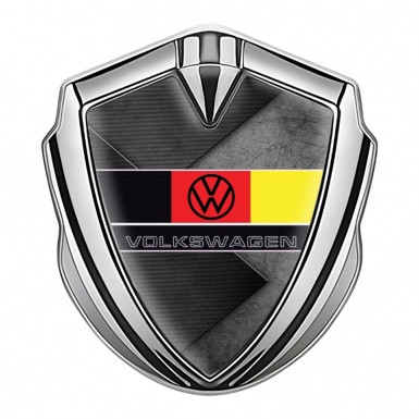 VW Emblem Trunk Badge Silver Brazed Pattern German Flag Edition