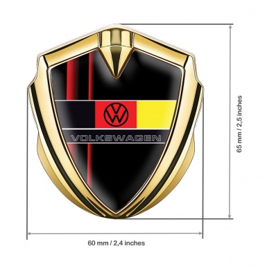 VW Metal Emblem Badge Gold Red Stripes German Flag Edition