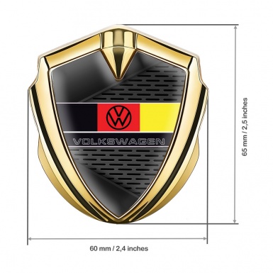 VW Domed Emblem Badge Gold Dark Mesh German Flag Edition