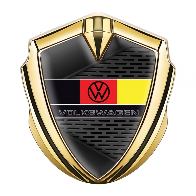 VW Domed Emblem Badge Gold Dark Mesh German Flag Edition