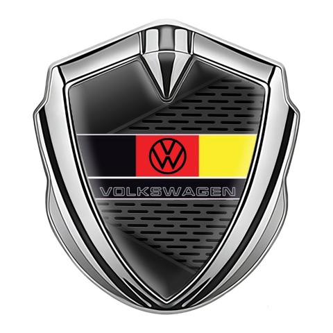 VW Domed Emblem Badge Silver Dark Mesh German Flag Edition