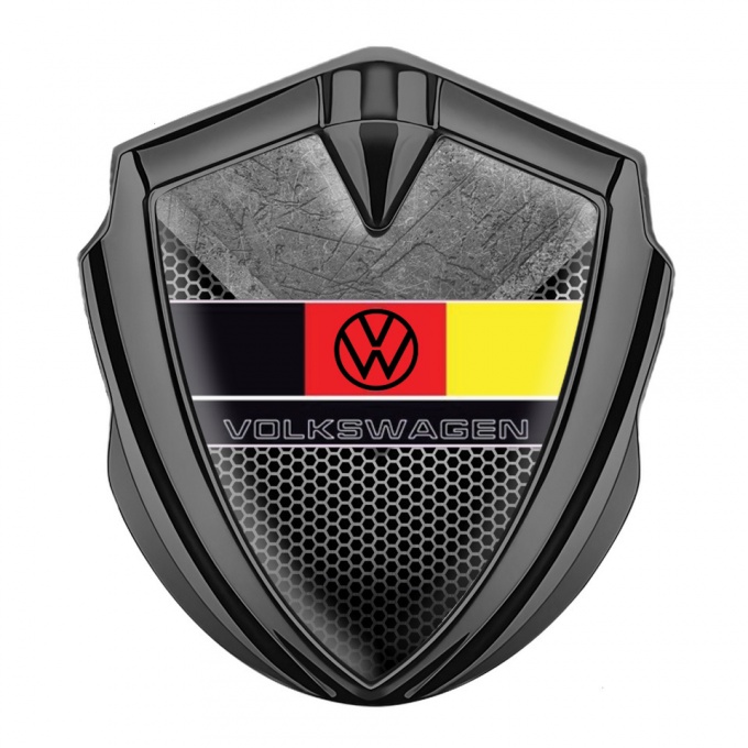 VW Emblem Metal Badge Graphite Stone Pattern German Flag Edition