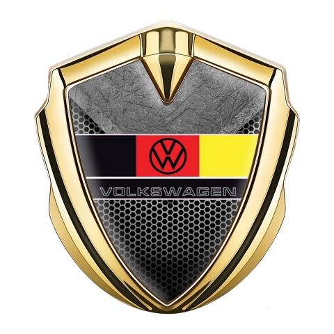 VW Emblem Metal Badge Gold Stone Pattern German Flag Edition
