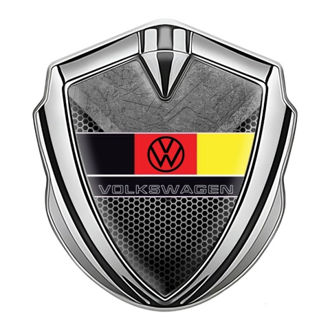 VW Emblem Metal Badge Silver Stone Pattern German Flag Edition