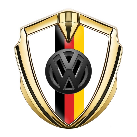 VW Metal Domed Emblem Gold White Base 3d Logo German Tricolor