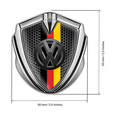 VW Metal Emblem Self Adhesive Silver Dark Mesh 3d Logo German Flag