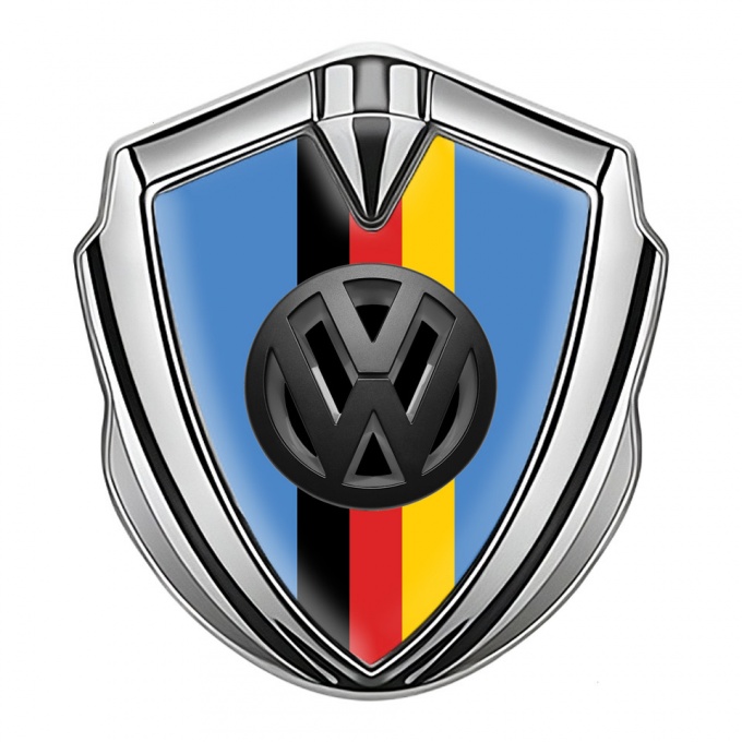 VW Fender Emblem Badge Silver Glacial Blue 3d Logo German Flag