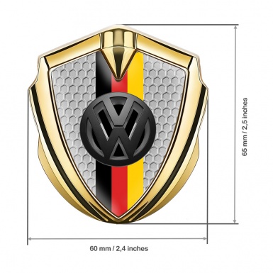 VW Bodyside Domed Emblem Gold Honeycomb 3d Logo German Tricolor