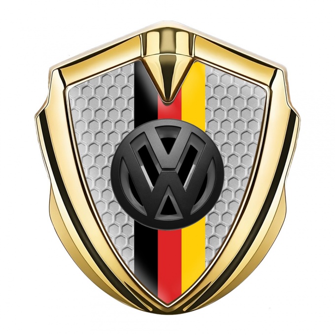 VW Bodyside Domed Emblem Gold Honeycomb 3d Logo German Tricolor