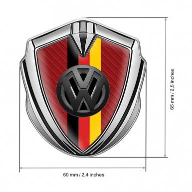 VW Emblem Ornament Silver Red Carbon 3d Logo German Flag