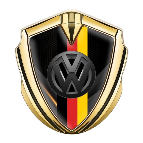 VW Silicon Emblem Gold Mixed Pattern 3d Logo German Flag Design