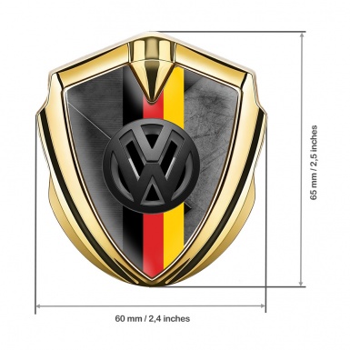 VW Metal Domed Emblem Gold Brazed Surface 3d Logo German Flag