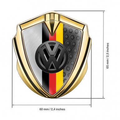 VW Badge Self Adhesive Gold Dual Frames 3d Logo German Tricolor
