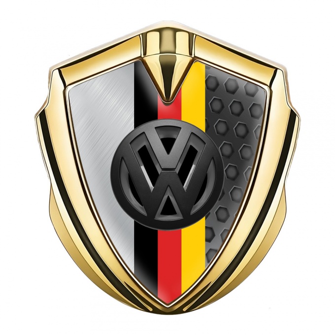 VW Badge Self Adhesive Gold Dual Frames 3d Logo German Tricolor