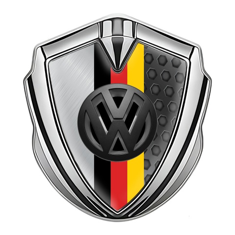 VW Badge Self Adhesive Silver Dual Frames 3d Logo German Tricolor