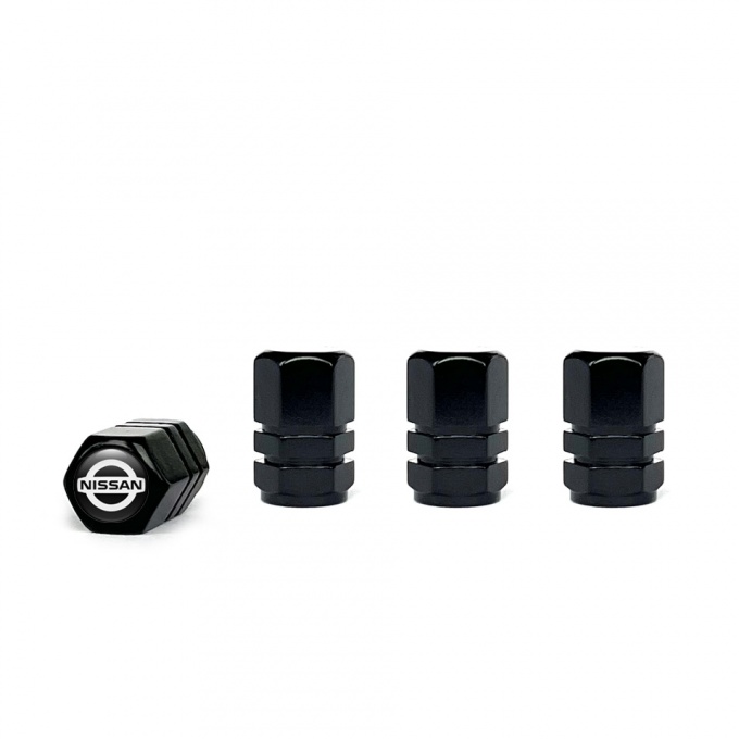 Nissan Valve Steam Caps Black 4 pcs Classic Logo