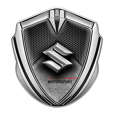 Suzuki Fender Emblem Badge Silver Hex Pattern Motorsport Design