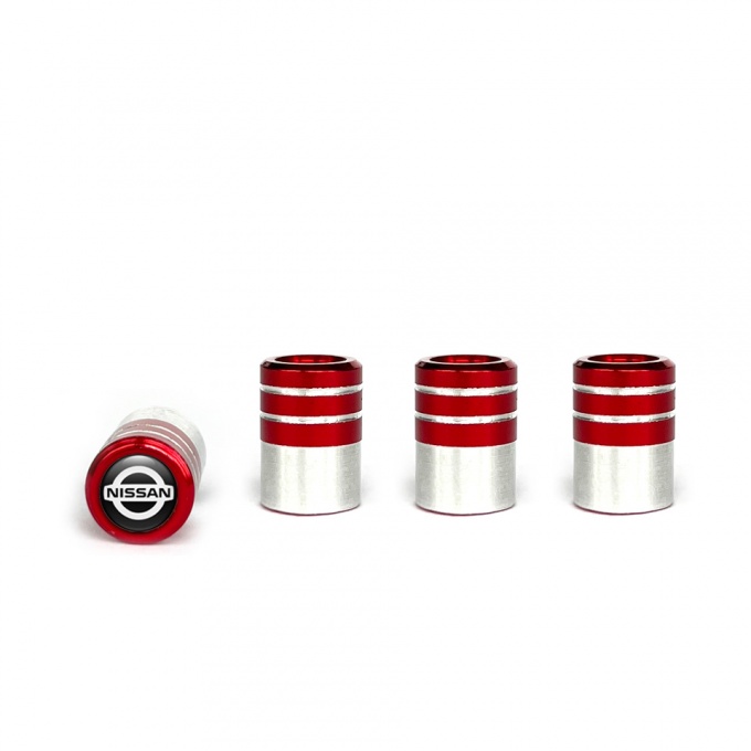 Nissan Valve Steam Caps Red - Aluminum 4 pcs Classic Logo