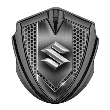 Suzuki Domed Emblem Graphite Honeycomb Light Metal Chrome Logo