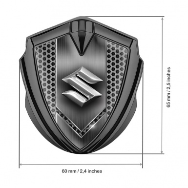 Suzuki Domed Emblem Graphite Honeycomb Light Metal Chrome Logo