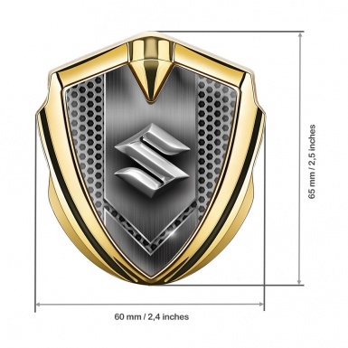 Suzuki Domed Emblem Gold Honeycomb Light Metal Chrome Logo