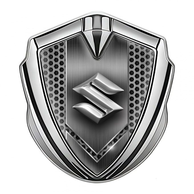 Suzuki Domed Emblem Silver Honeycomb Light Metal Chrome Logo