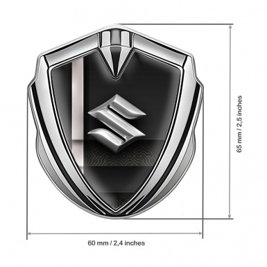 Suzuki Emblem Ornament Silver White Sport Stripe Chrome Logo