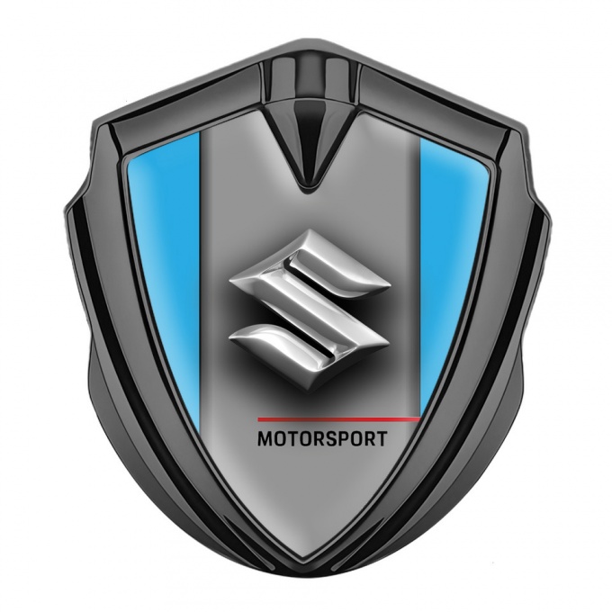 Suzuki Emblem Metal Badge Graphite Aqua Blue Frame Chrome Logo