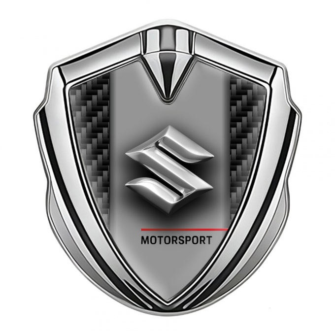 Suzuki 3d Emblem Badge Silver Black Carbon Frame Chrome Edition