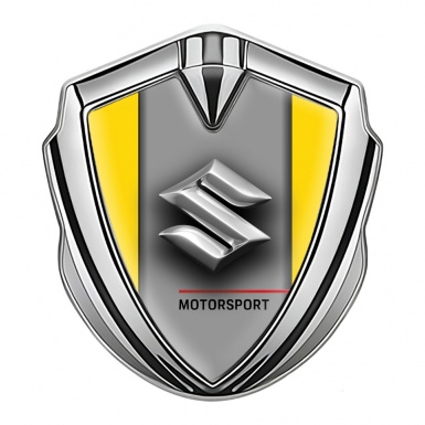 Suzuki Emblem Trunk Badge Silver Yellow Frame Chrome Logo Design