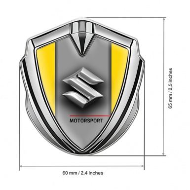 Suzuki Emblem Trunk Badge Silver Yellow Frame Chrome Logo Design