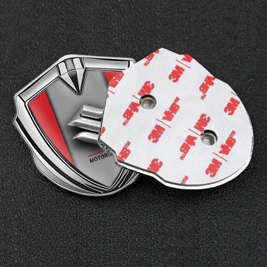 Suzuki Emblem Self Adhesive Silver Red Frame Chrome Logo Edition