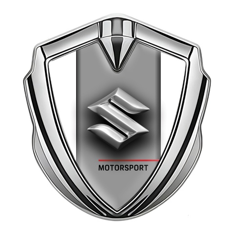 Suzuki Metal Emblem Badge Silver White Frame Chrome Logo Edition