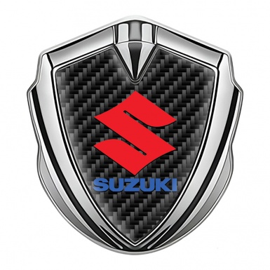 Suzuki Emblem Metal Badge Silver Black Carbon Crimson Logo Design