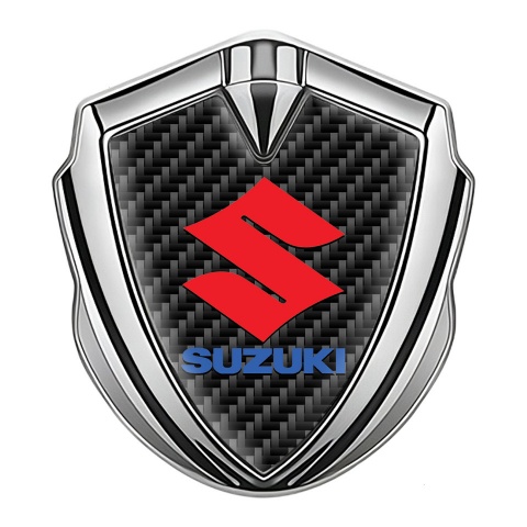 Suzuki Emblem Metal Badge Silver Black Carbon Crimson Logo Design