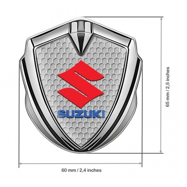 Suzuki Emblem Car Badge Silver Honeycomb Crimson Logo Edition