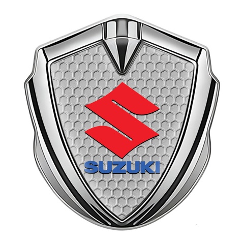 Suzuki Emblem Car Badge Silver Honeycomb Crimson Logo Edition