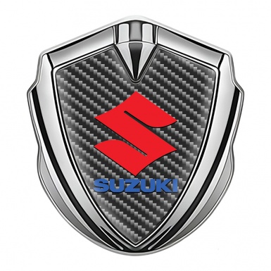 Suzuki Metal Domed Emblem Silver Dark Carbon Crimson Logo Design