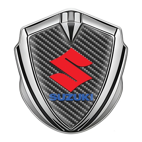 Suzuki Metal Domed Emblem Silver Dark Carbon Crimson Logo Design