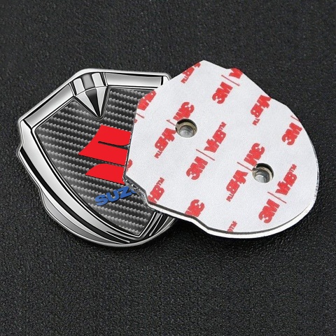 Suzuki Metal Domed Emblem Silver Dark Carbon Crimson Logo Design