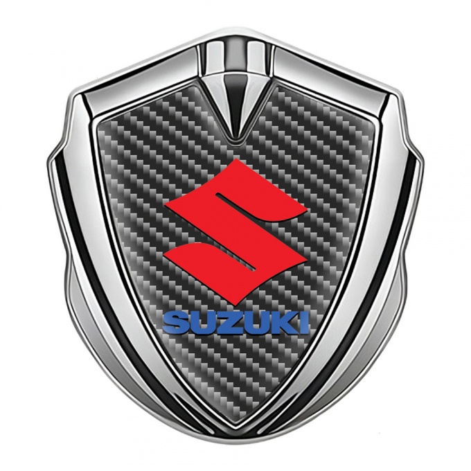 Suzuki Metal Domed Emblem Silver Dark Carbon Crimson Logo Design