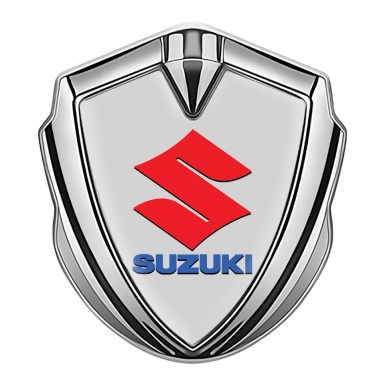 Suzuki Badge Self Adhesive Silver Grey Base Crimson Logo Design