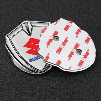 Suzuki Badge Self Adhesive Silver Grey Base Crimson Logo Design