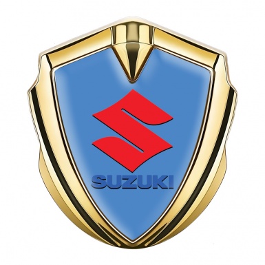 Suzuki Badge Self Adhesive Gold Glacial Blue Crimson Logo Design