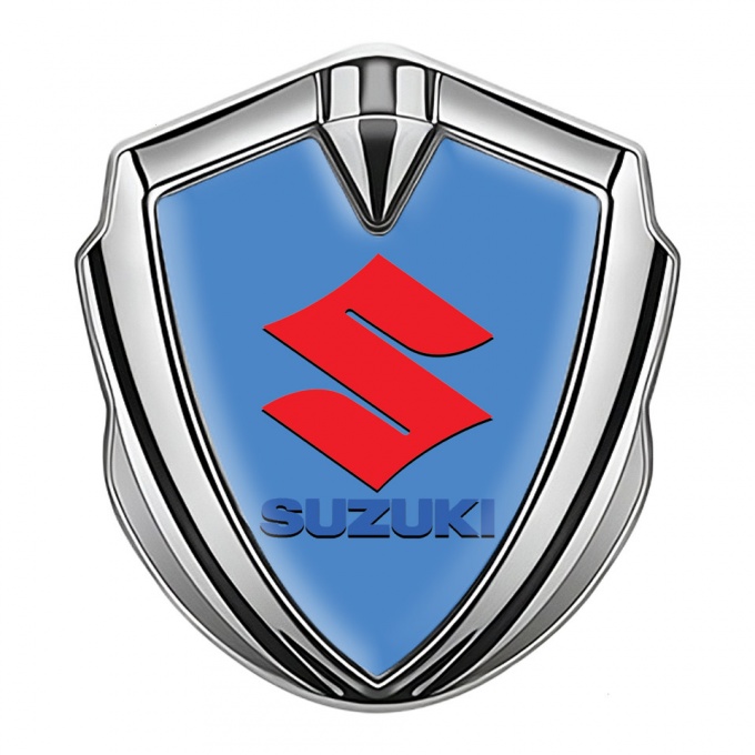 Suzuki Badge Self Adhesive Silver Glacial Blue Crimson Logo Design