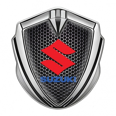 Suzuki Emblem Badge Self Adhesive Silver Dark Grate Crimson Logo