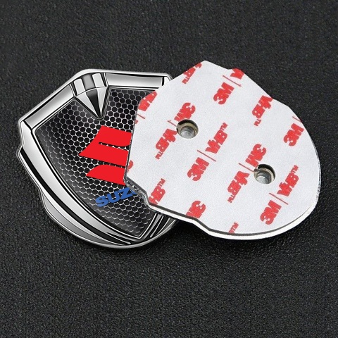 Suzuki Emblem Badge Self Adhesive Silver Dark Grate Crimson Logo