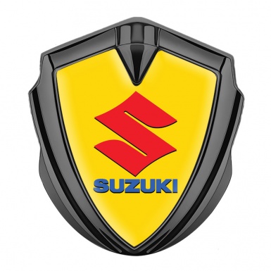 Suzuki Metal Emblem Self Adhesive Graphite Yellow Print Crimson Logo